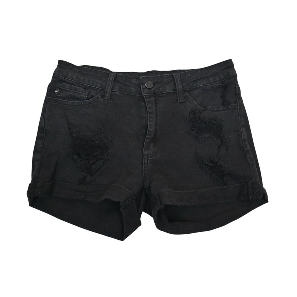 KanCan Women's 11/29 Black Cuffed Distressed Jean Shorts